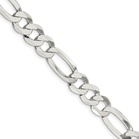 Men's 9.5mm Sterling Silver Flat Figaro Chain Necklace 18 Inch